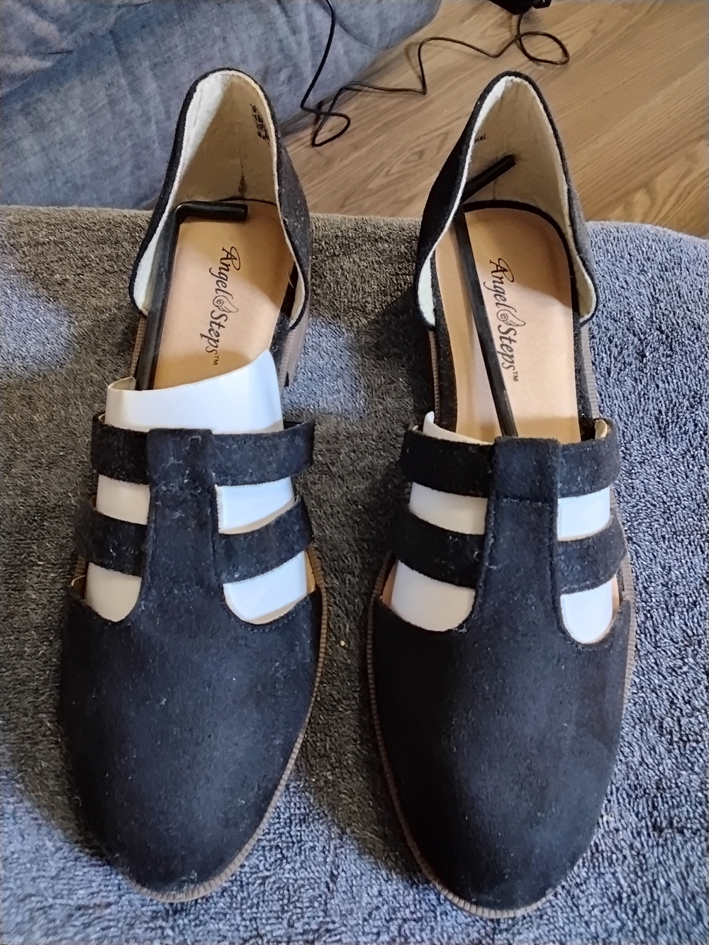 Angel Steps Black D'Orsay Strappy Flats Low Heel Shoes Women's US 8.5